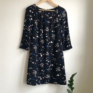 Navy floral print Ann Taylor swing dress with belt